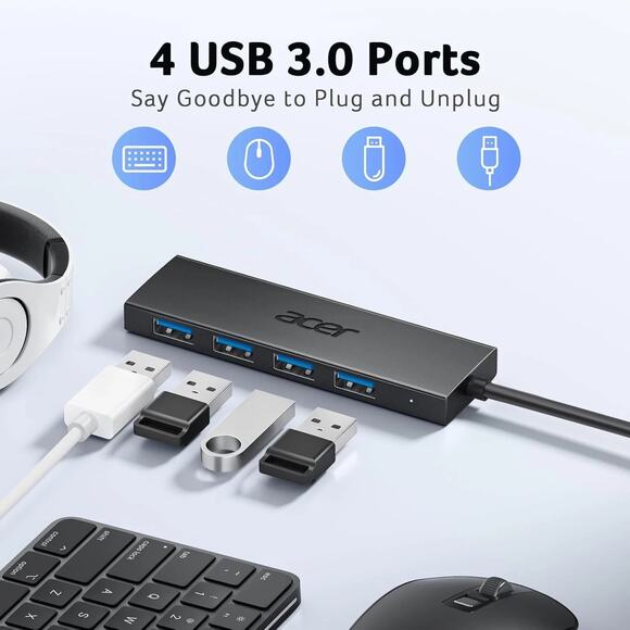ACER 5-IN-1 USB3.0 C-HUB MODEL ODK3F0 USB Hub for laptops Mac PC Linux. Portable - Picture 2 of 8